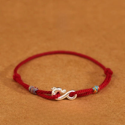 Dragon Red String Bracelet for Women – Handmade Pure Silver Dragon Charm Bracelet Elegant - STAR8S
