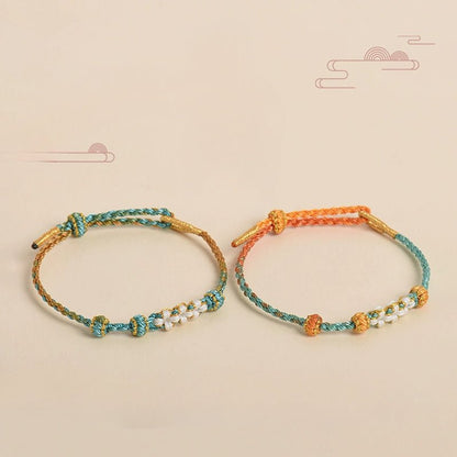 Elegant Handcrafted Peach Blossom Knot Bracelet – Adjustable Red Cord & Golden Thread Design | STAR8S