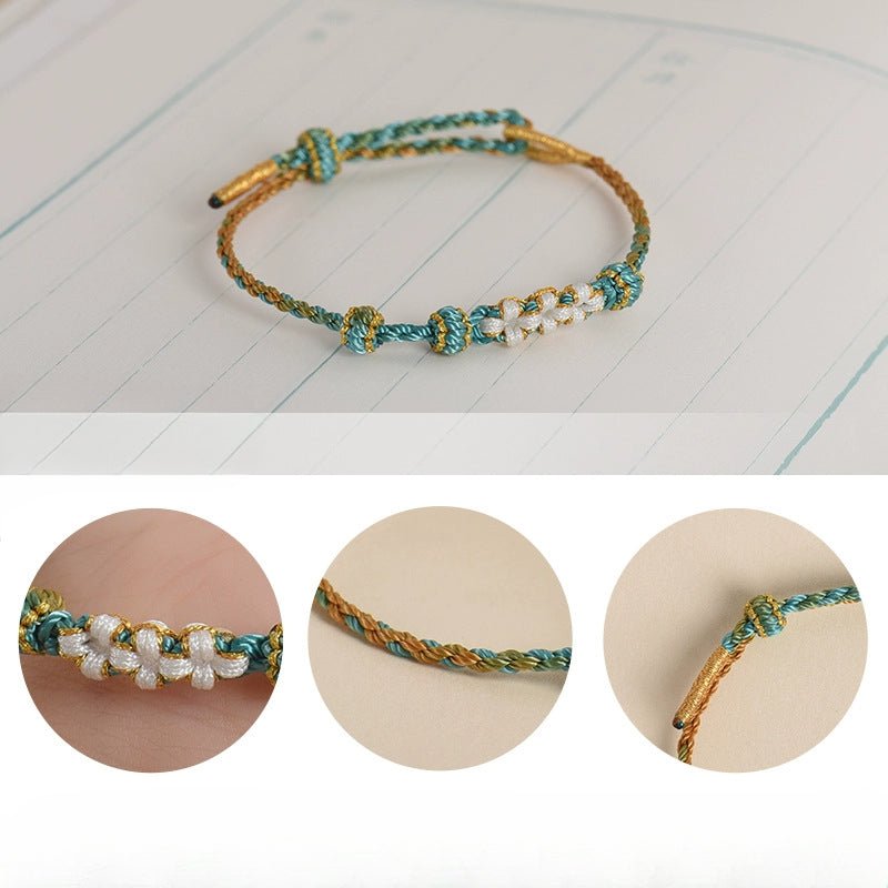 Elegant Handcrafted Peach Blossom Knot Bracelet – Adjustable Red Cord & Golden Thread Design | STAR8S