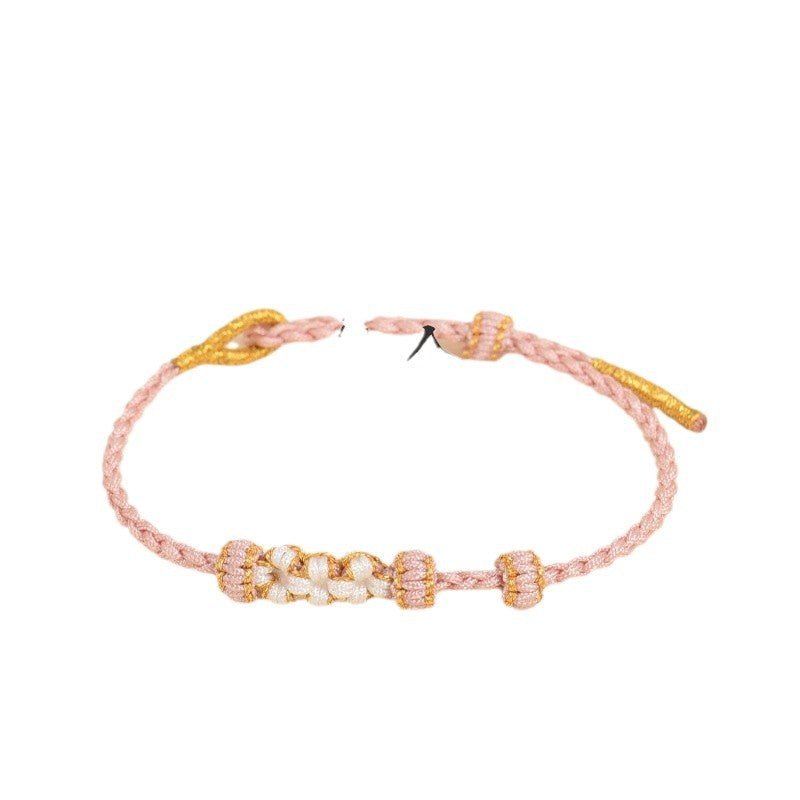 elegant handcrafted peach blossom knot bracelet – adjustable red cord & golden thread design | star8s