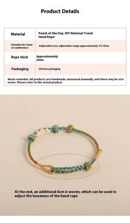 Elegant Handcrafted Peach Blossom Knot Bracelet – Adjustable Red Cord & Golden Thread Design | STAR8S