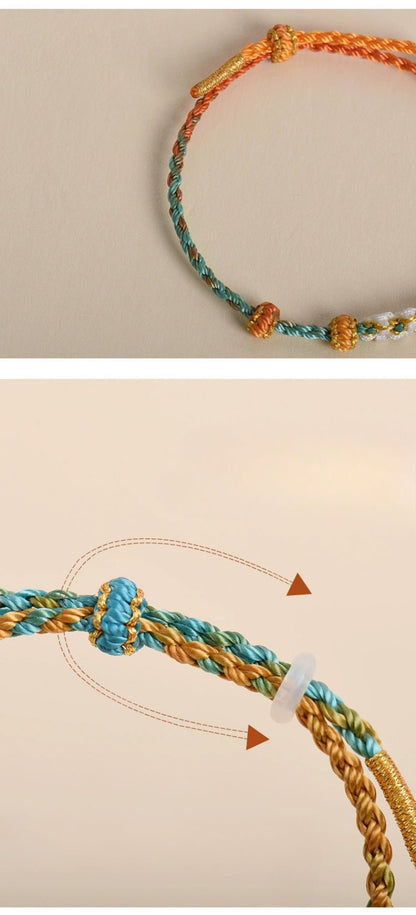 Elegant Handcrafted Peach Blossom Knot Bracelet – Adjustable Red Cord & Golden Thread Design | STAR8S