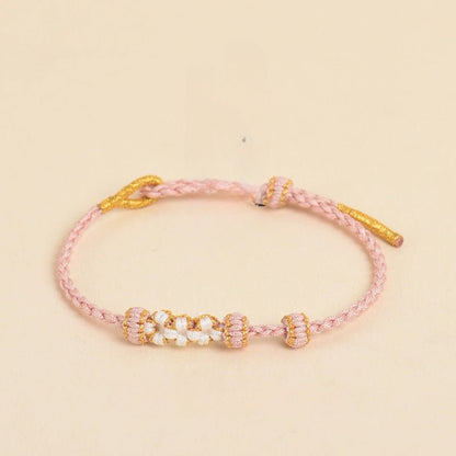 Elegant Handcrafted Peach Blossom Knot Bracelet – Adjustable Red Cord & Golden Thread Design | STAR8S