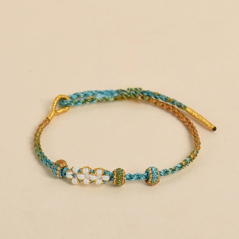 Elegant Handcrafted Peach Blossom Knot Bracelet – Adjustable Red Cord & Golden Thread Design | STAR8S