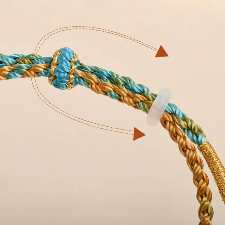 elegant handcrafted peach blossom knot bracelet – adjustable red cord & golden thread design | star8s star8s