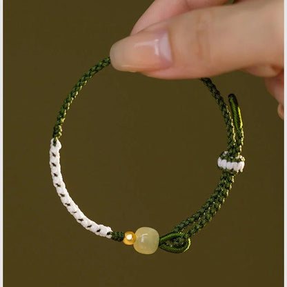 Elegant Jade Bracelet Red String: Three Lives Hetian Jewelry | STAR8S - STAR8S