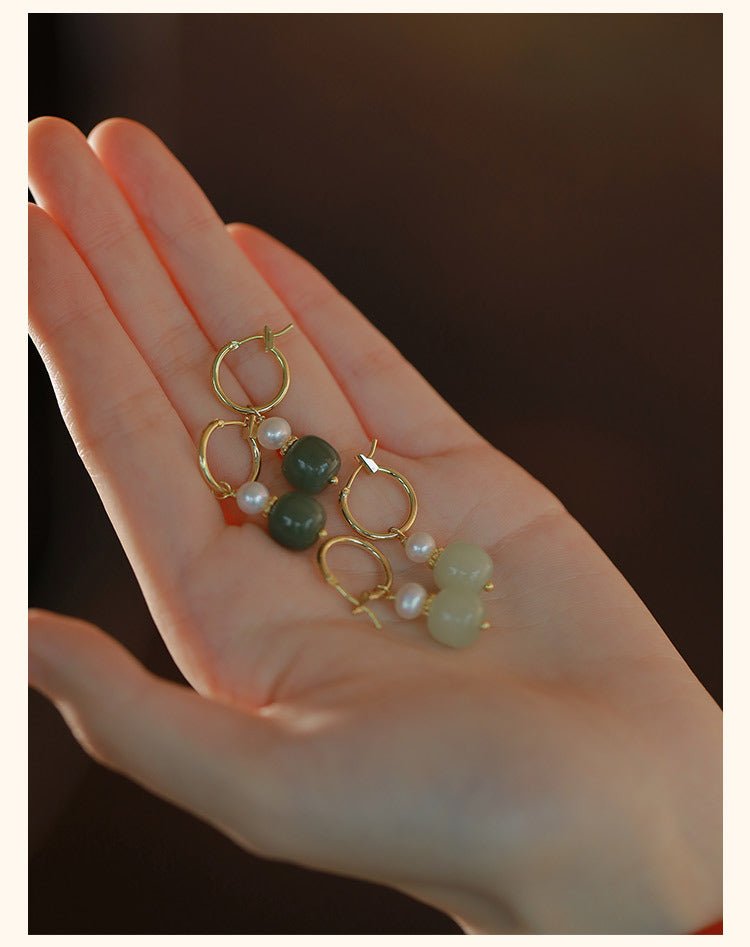 Elegant Real Jade Earrings - Hetian Jade, Ball, 925 Silver, Vintage Style | STAR8S