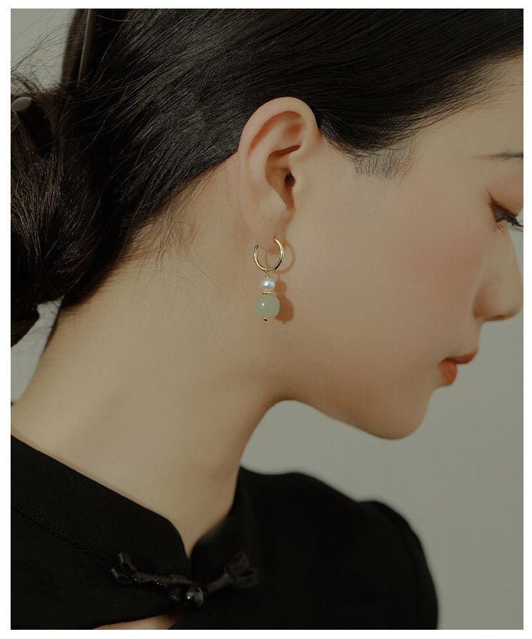 Elegant Real Jade Earrings - Hetian Jade, Ball, 925 Silver, Vintage Style | STAR8S