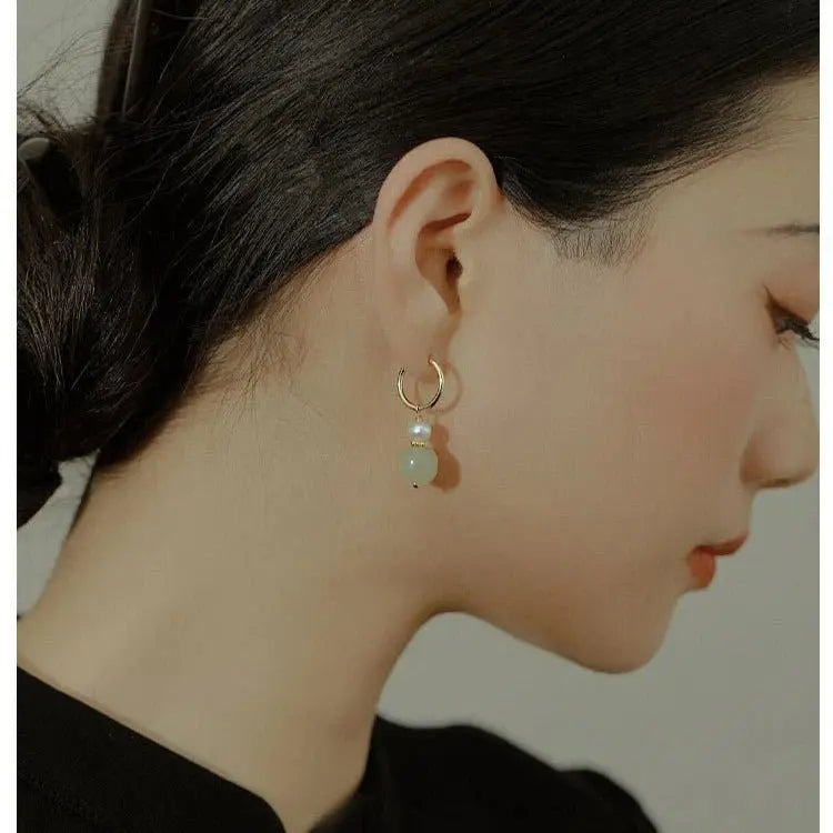 elegant real jade earrings - hetian jade, ball, 925 silver, vintage style | star8s - star8s