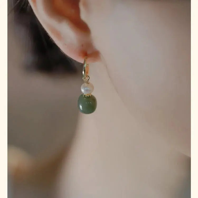 elegant real jade earrings - hetian jade, ball, 925 silver, vintage style | star8s - star8s