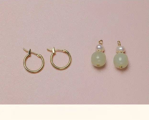 elegant real jade earrings - hetian jade, ball, 925 silver, vintage style | star8s - star8s