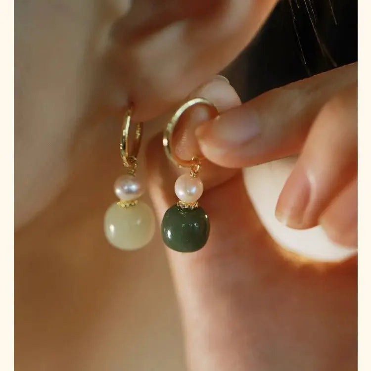 elegant real jade earrings - hetian jade, ball, 925 silver, vintage style | star8s - star8s