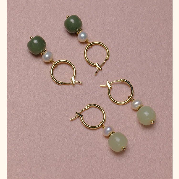 elegant real jade earrings - hetian jade, ball, 925 silver, vintage style | star8s - star8s