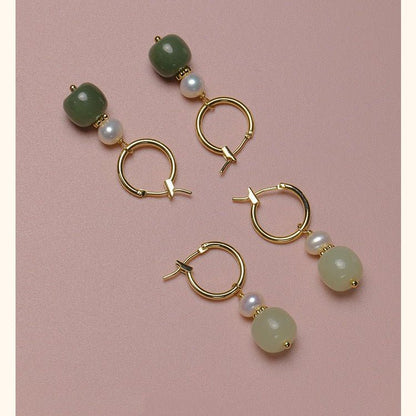 Elegant Real Jade Earrings - Hetian Jade, Ball, 925 Silver, Vintage Style | STAR8S - STAR8S