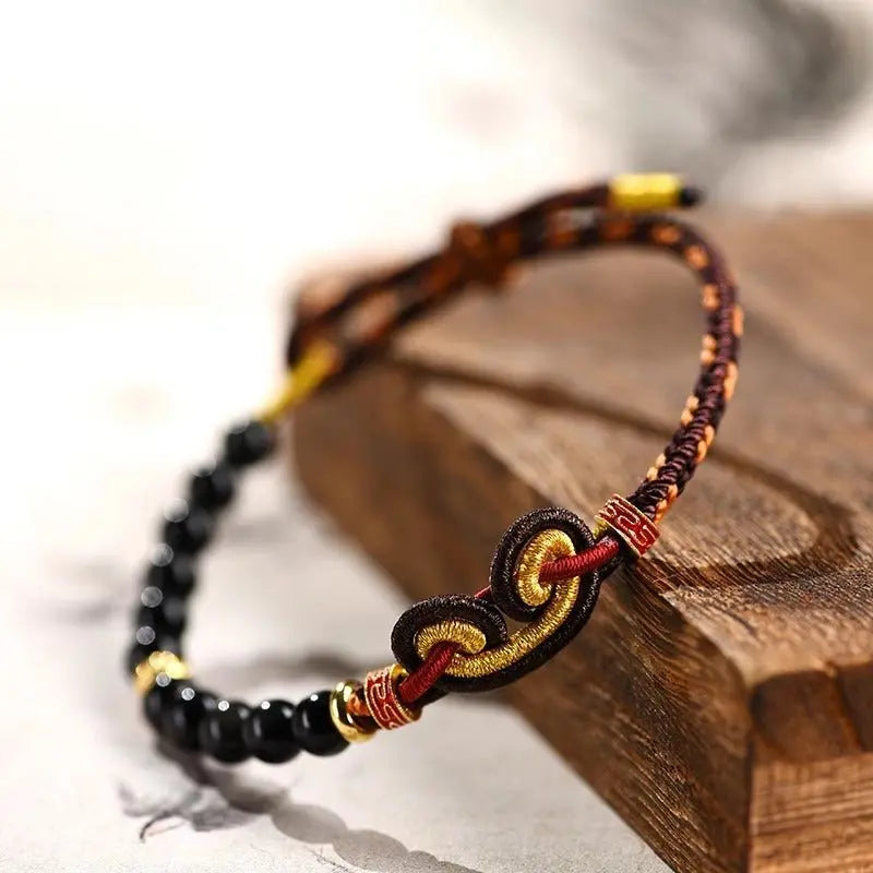 epic & lucky black agate bracelets: black myth wukong woven string bracelet | star8s