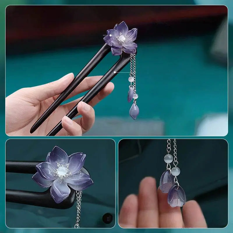 ethereal vintage lily hairpin for qipao hanfu bun premium choice - star8s