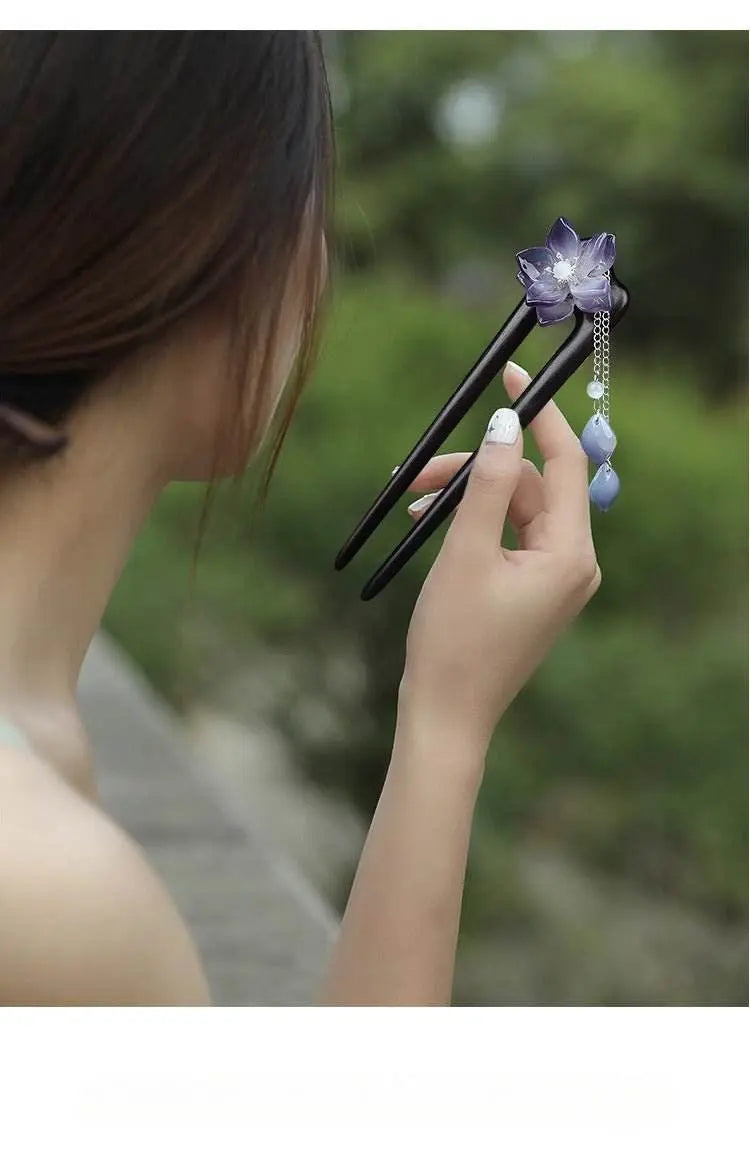 ethereal vintage lily hairpin for qipao hanfu bun premium choice - star8s