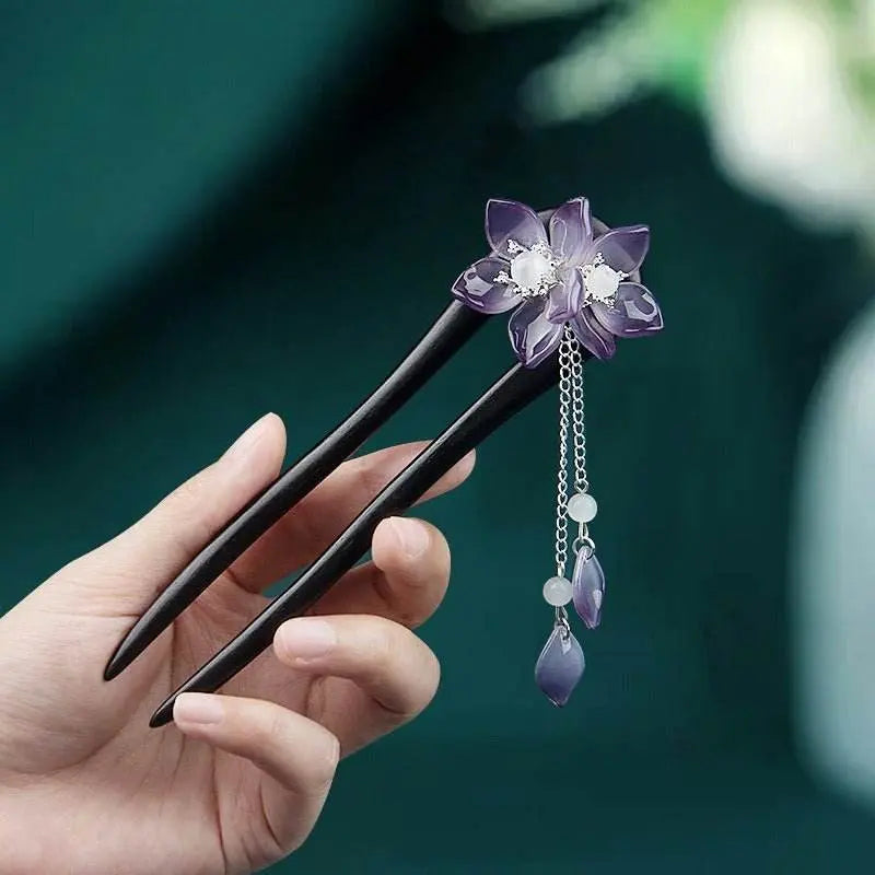 ethereal vintage lily hairpin for qipao hanfu bun premium choice - star8s