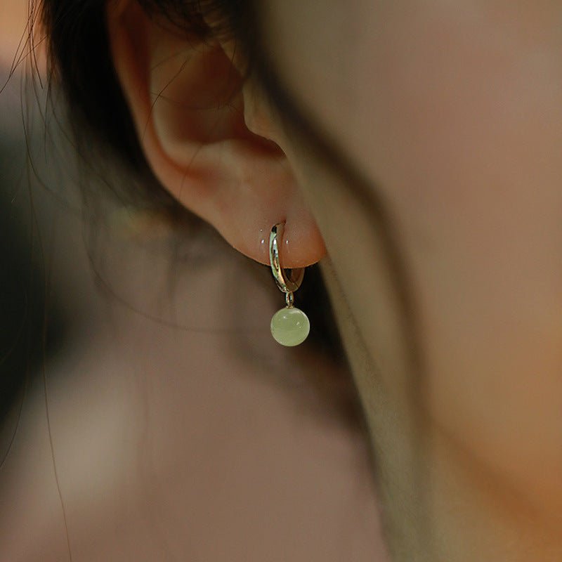 Ethical Hetian Jade Round Earrings - Traditional Chinese Craftsmanship - STAR8S