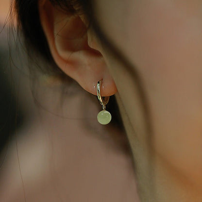 Ethical Hetian Jade Round Earrings - Traditional Chinese Craftsmanship - STAR8S