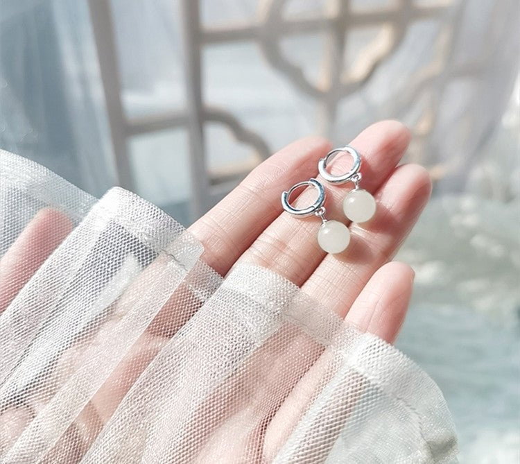 Ethical Hetian Jade Round Earrings - Traditional Chinese Craftsmanship - STAR8S