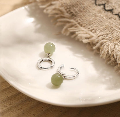 Ethical Hetian Jade Round Earrings - Traditional Chinese Craftsmanship - STAR8S