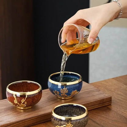 Five Elements Jianzhan Tea Cups – Gold-Inlaid Home Gift, Tea Time Stress-Free Joy & Artistic Recognition - STAR8S