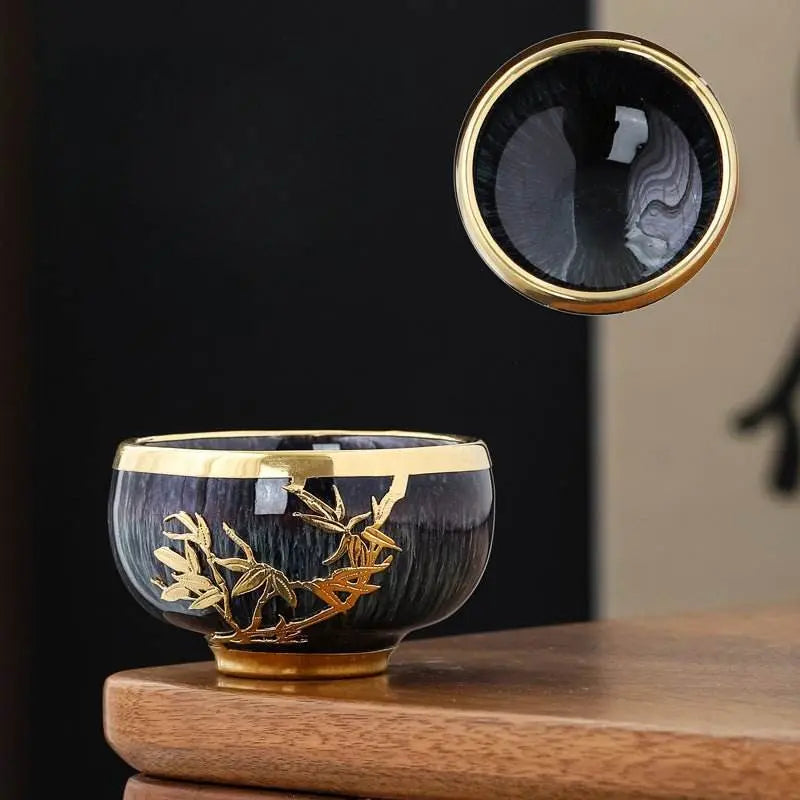 five elements jianzhan tea cups – gold-inlaid home gift, tea time stress-free joy & artistic recognition - star8s