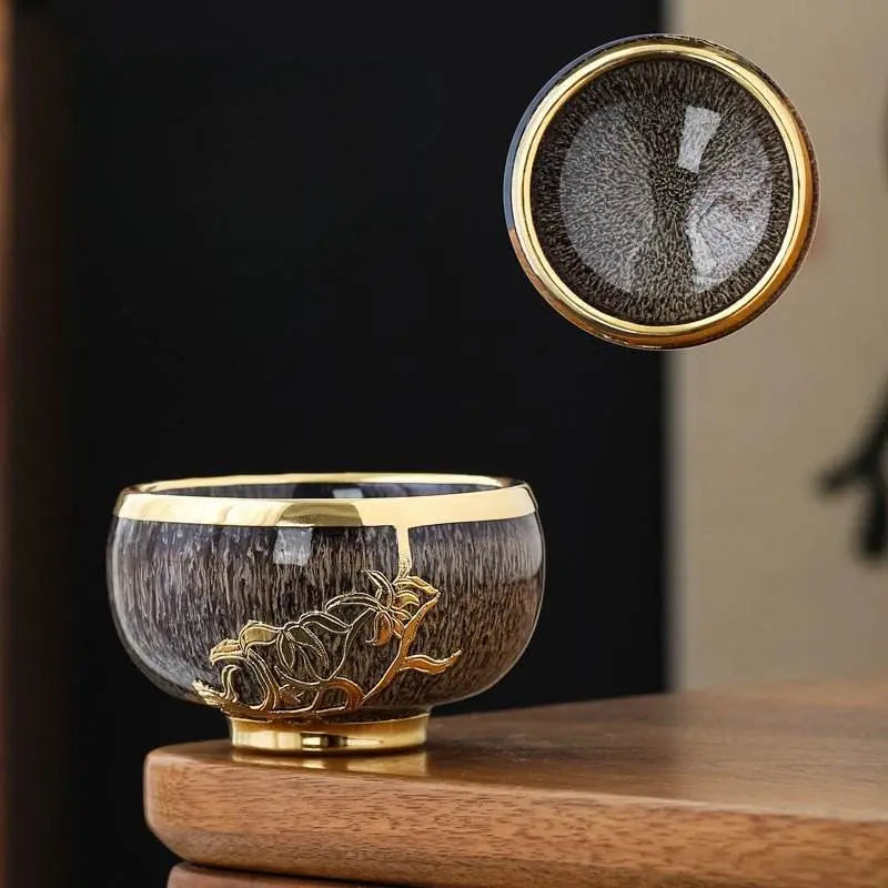 five elements jianzhan tea cups – gold-inlaid home gift, tea time stress-free joy & artistic recognition - star8s