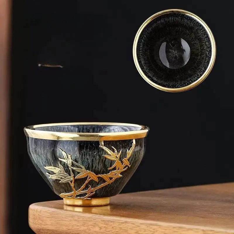 five elements jianzhan tea cups – gold-inlaid home gift, tea time stress-free joy & artistic recognition - star8s