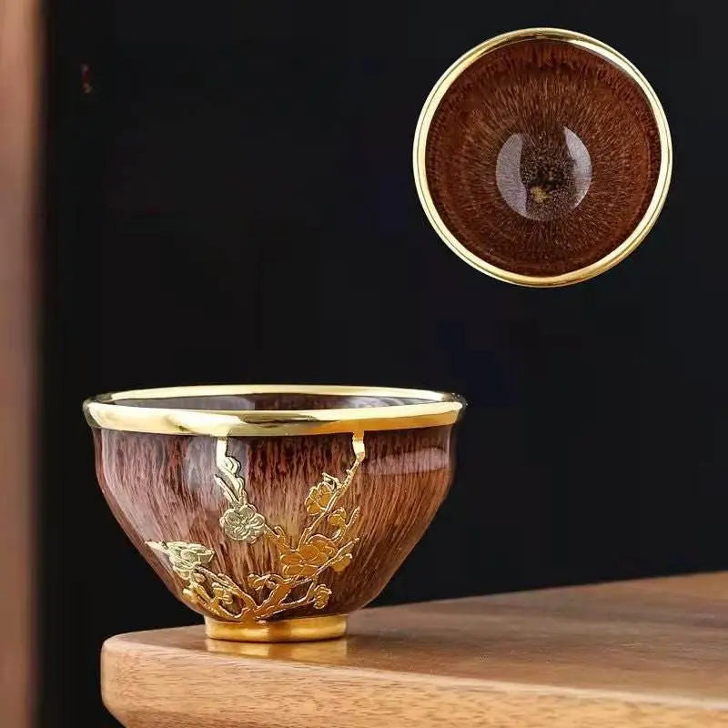 five elements jianzhan tea cups – gold-inlaid home gift, tea time stress-free joy & artistic recognition - star8s