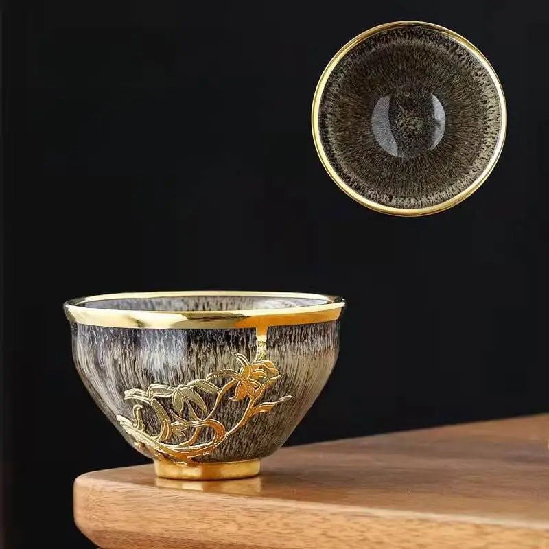 five elements jianzhan tea cups – gold-inlaid home gift, tea time stress-free joy & artistic recognition - star8s