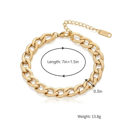 Gold Plated Cuban Link Chain Bracelet for Men Women Premium Brass Thick Heavy Duty Curb Link Chain Adjustable Unisex Bracelet Statement Wrist Jewelry Gift