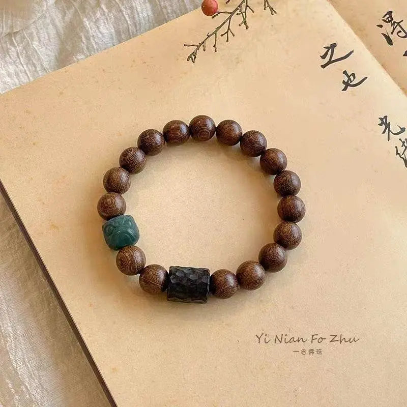 golden sandalwood & bodhi lion - carving couple bracelet, retro - style jewelry - star8s