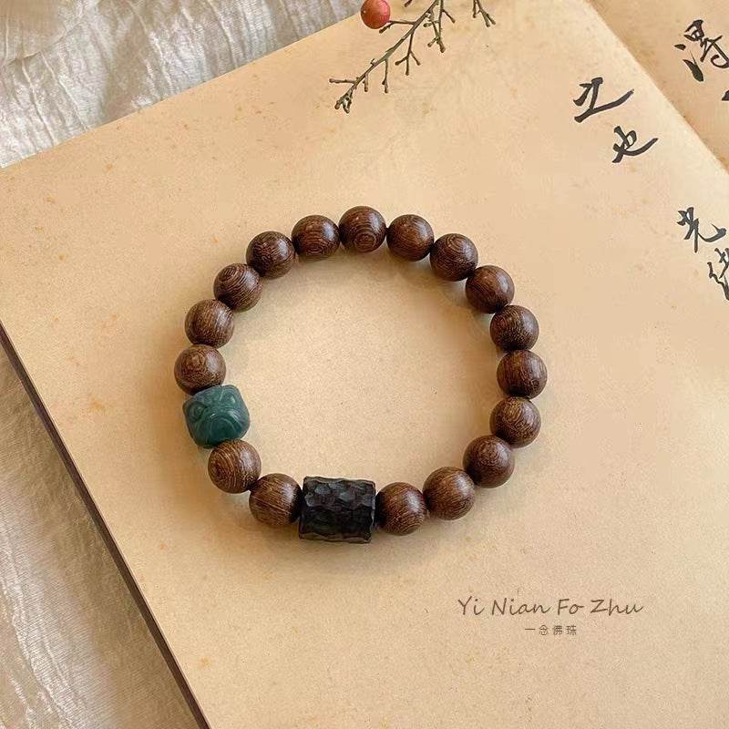 Golden Sandalwood & Bodhi Lion - carving Couple Bracelet, Retro - style Jewelry - STAR8S