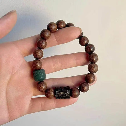 Golden Sandalwood & Bodhi Lion - carving Couple Bracelet, Retro - style Jewelry - STAR8S