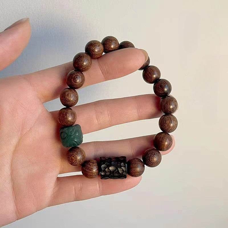 golden sandalwood & bodhi lion - carving couple bracelet, retro - style jewelry - star8s