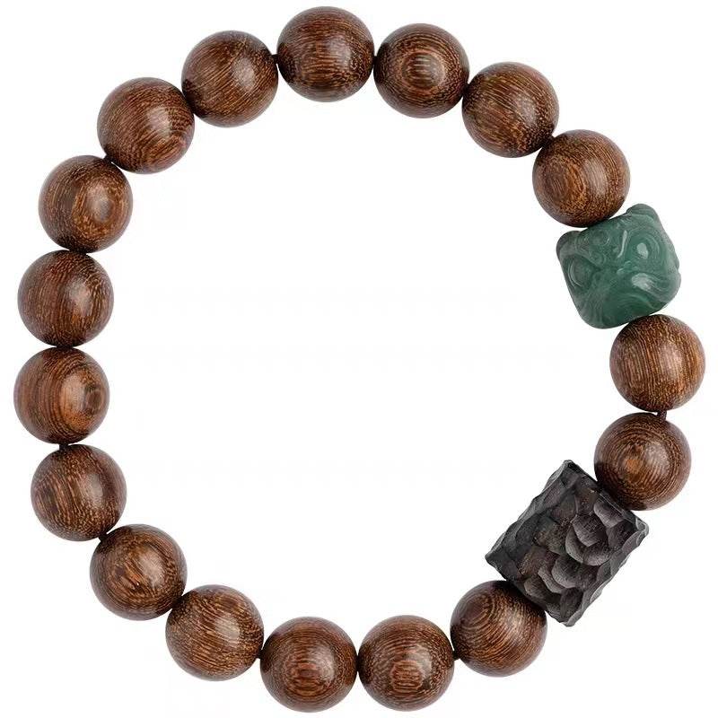 golden sandalwood & bodhi lion - carving couple bracelet, retro - style jewelry - star8s