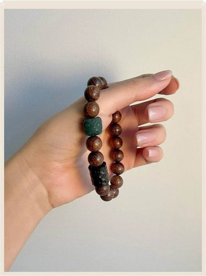 Golden Sandalwood & Bodhi Lion - carving Couple Bracelet, Retro - style Jewelry - STAR8S