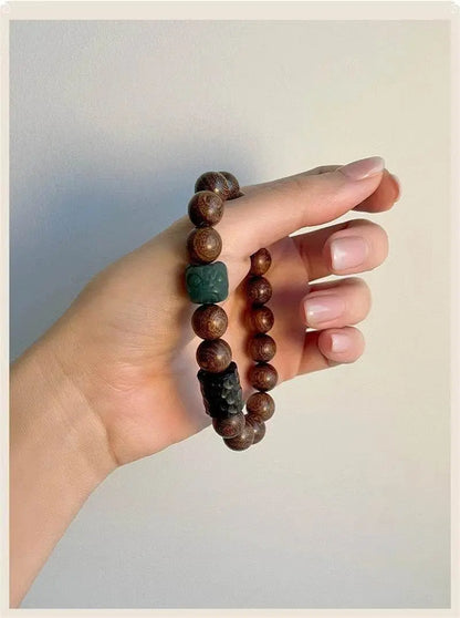 Golden Sandalwood & Bodhi Lion - carving Couple Bracelet, Retro - style Jewelry - STAR8S