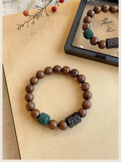 Golden Sandalwood & Bodhi Lion - carving Couple Bracelet, Retro - style Jewelry - STAR8S