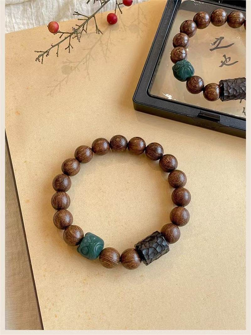 Golden Sandalwood & Bodhi Lion - carving Couple Bracelet, Retro - style Jewelry - STAR8S