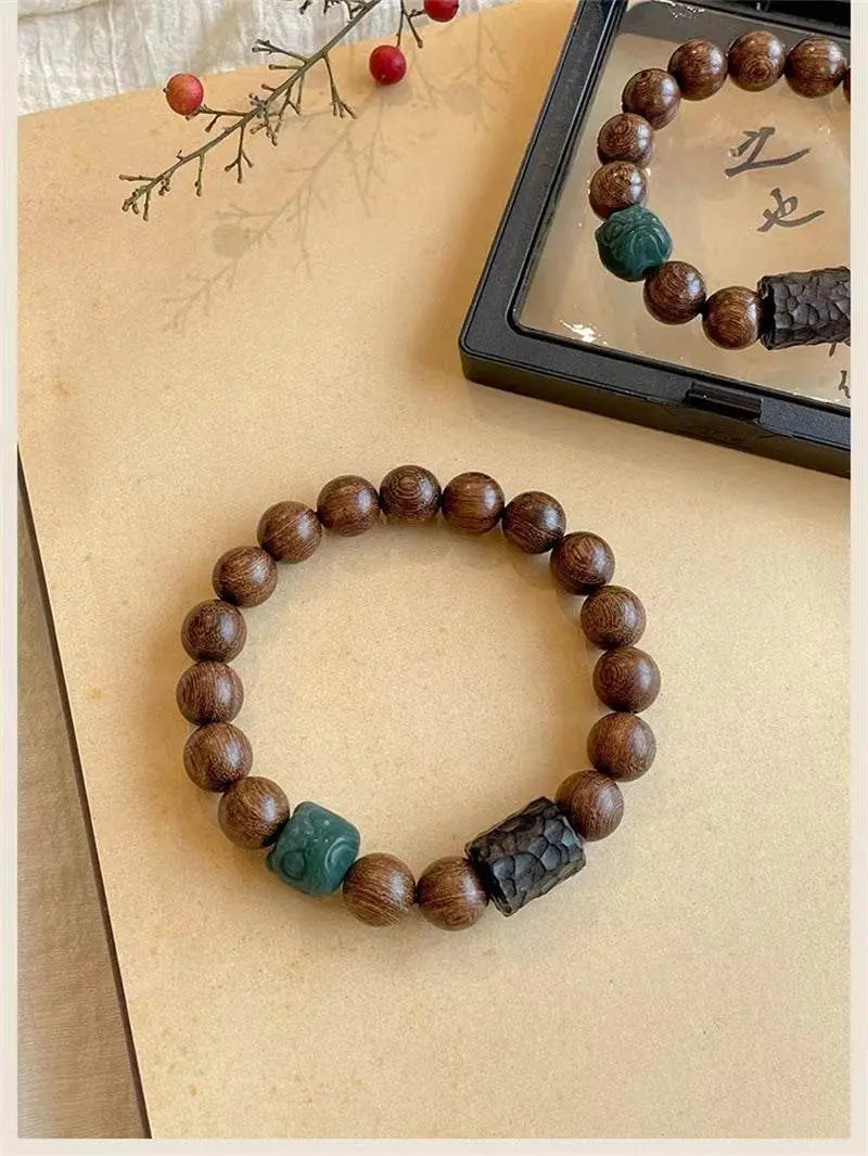 Golden Sandalwood & Bodhi Lion - carving Couple Bracelet, Retro - style Jewelry - STAR8S