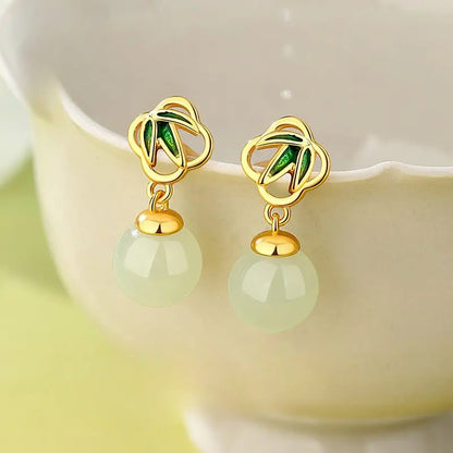 Gorgeous & Charming Jade Stud Earrings: Bamboo Niche S925 Sterling Silver Autumn | STAR8S