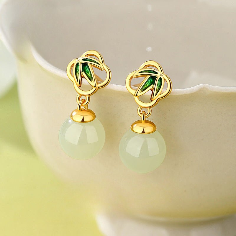 gorgeous & charming jade stud earrings: bamboo niche s925 sterling silver autumn | star8s