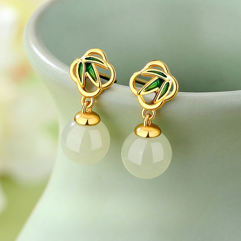 gorgeous & charming jade stud earrings: bamboo niche s925 sterling silver autumn | star8s