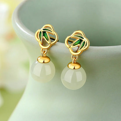 Gorgeous & Charming Jade Stud Earrings: Bamboo Niche S925 Sterling Silver Autumn | STAR8S