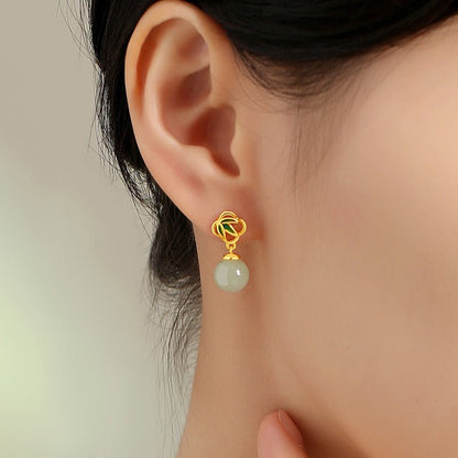 Gorgeous & Charming Jade Stud Earrings: Bamboo Niche S925 Sterling Silver Autumn | STAR8S