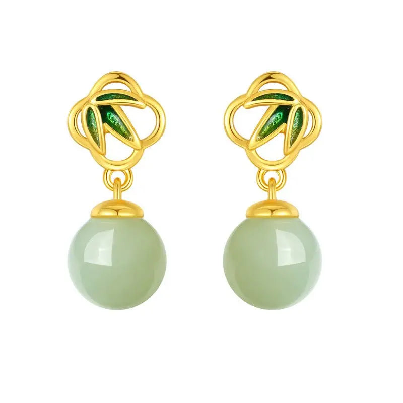 gorgeous & charming jade stud earrings: bamboo niche s925 sterling silver autumn | star8s