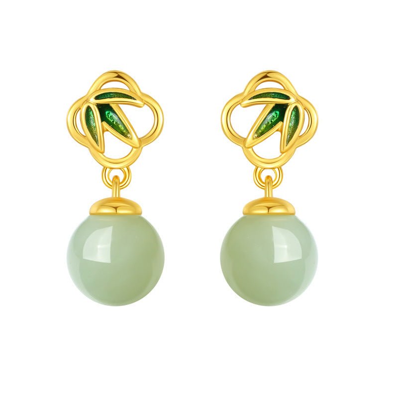 Gorgeous & Charming Jade Stud Earrings: Bamboo Niche S925 Sterling Silver Autumn | STAR8S